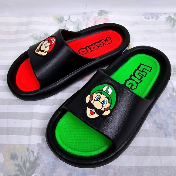 Ground Up Super Mario Luigi Kids Slides Sandals Black Red Green Size 2 - Picture 4 of 9